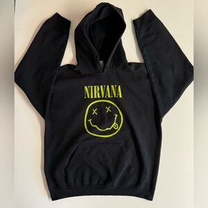 Gildan Made in Nicaragua Black Nirvana with Green Smiley Face Hoodie.Size Large.